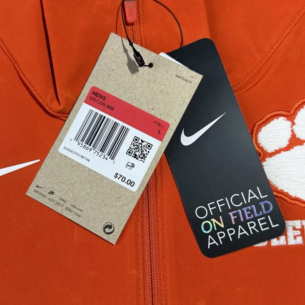 Nike Clemson Tigers Sideline Coaches Jacket Mens Large On-Field Zip Up Orange